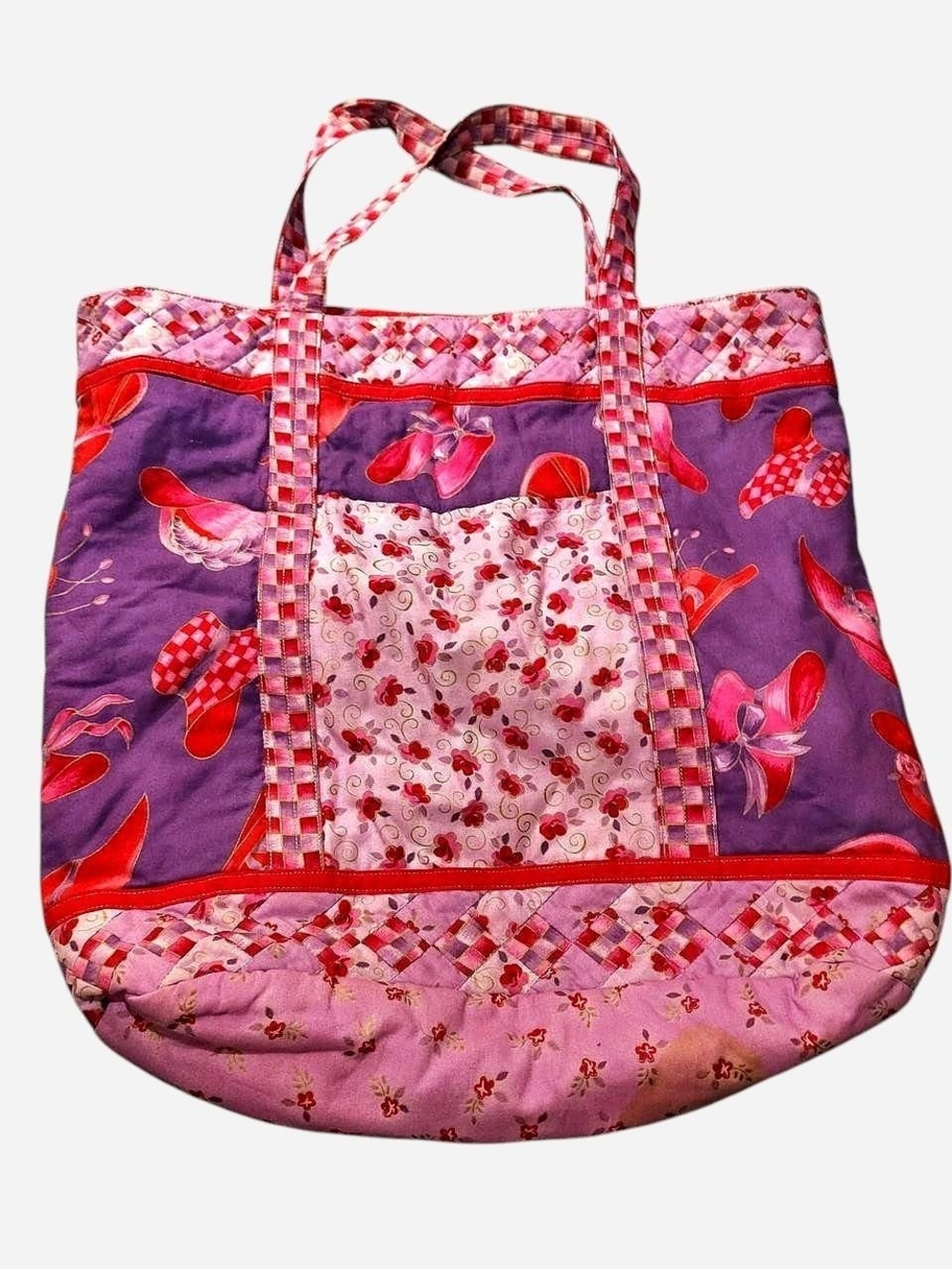 Quilted Floral Patchwork Tote Bag - Pink & Purple